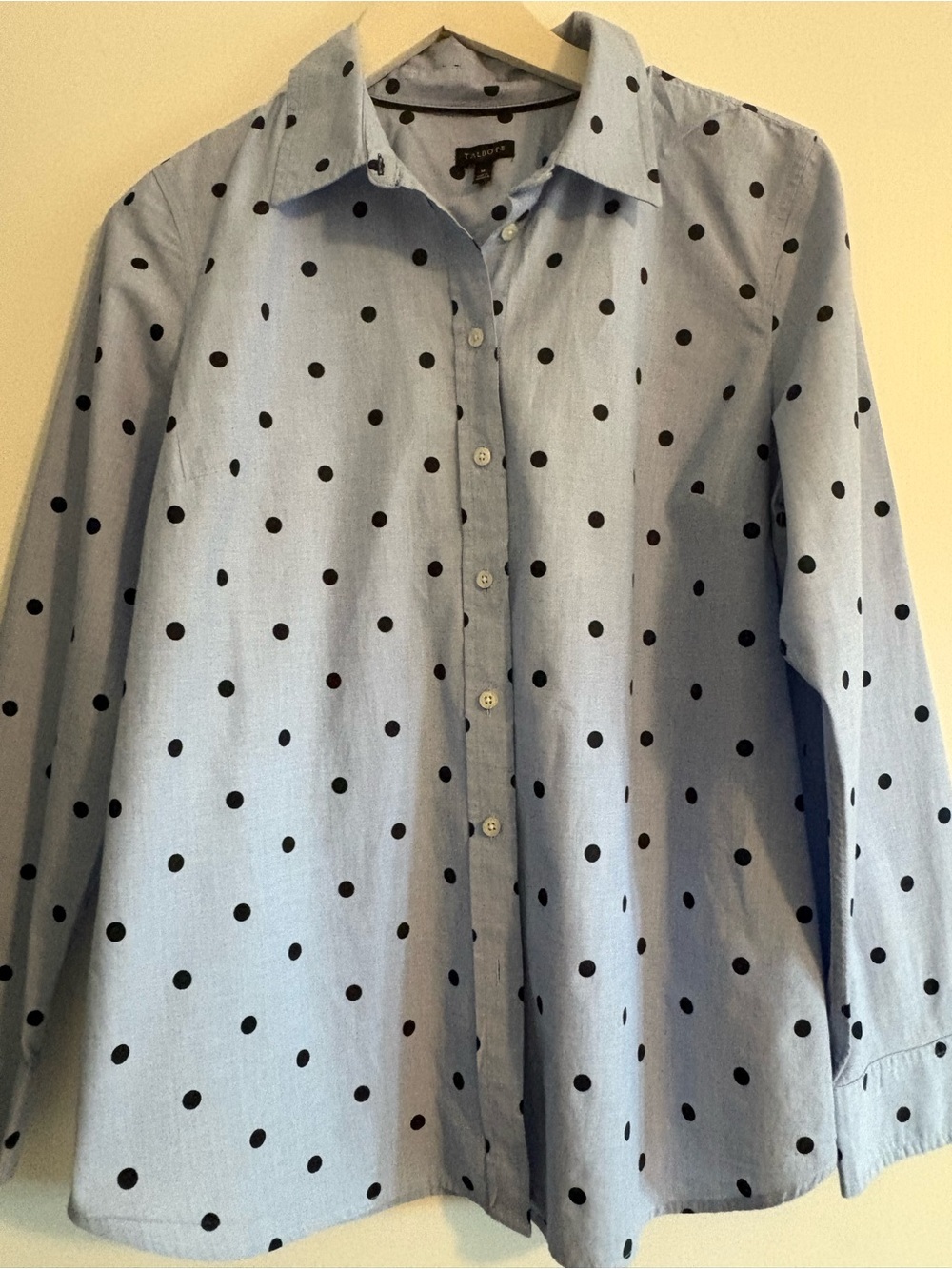 Talbots Light Blue Blouse with Navy Polka Dots
